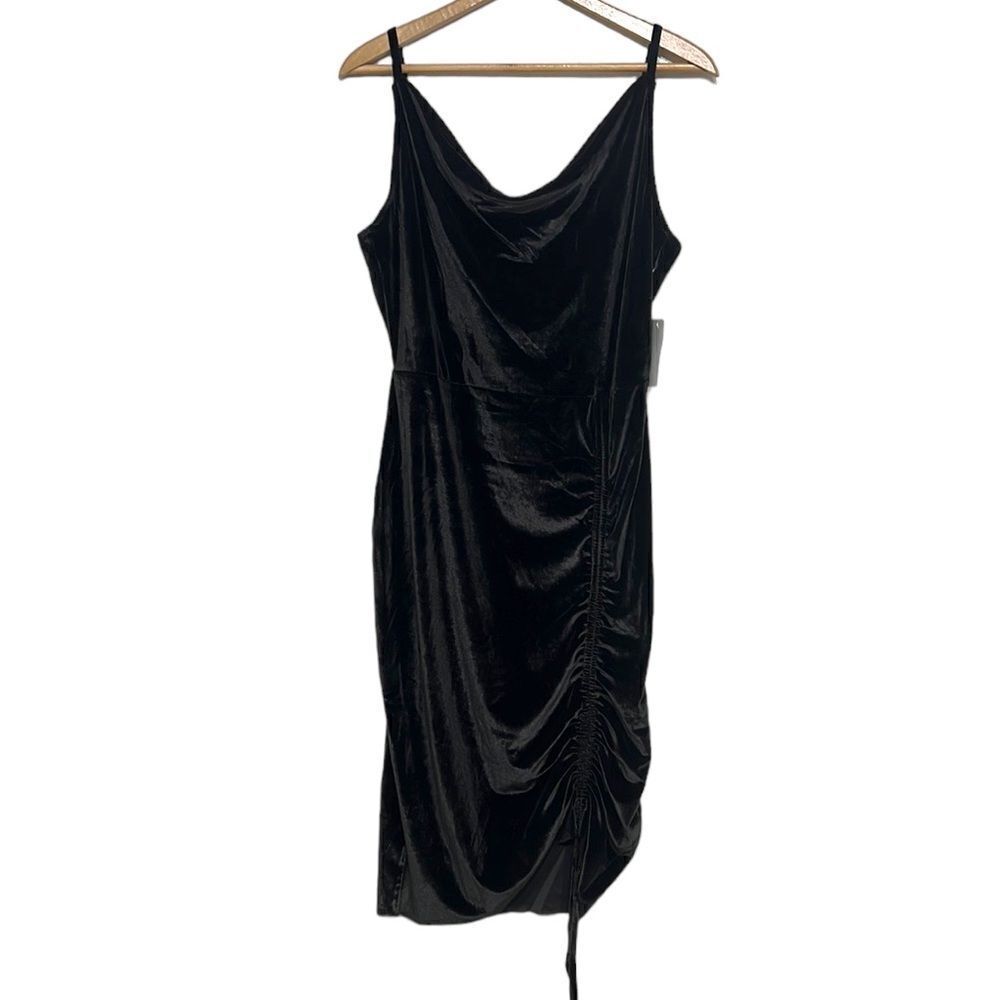 Joyfolie Dress Size XL Velvet Velour Charcoal Handkerchief Neck Cinched Side NEW